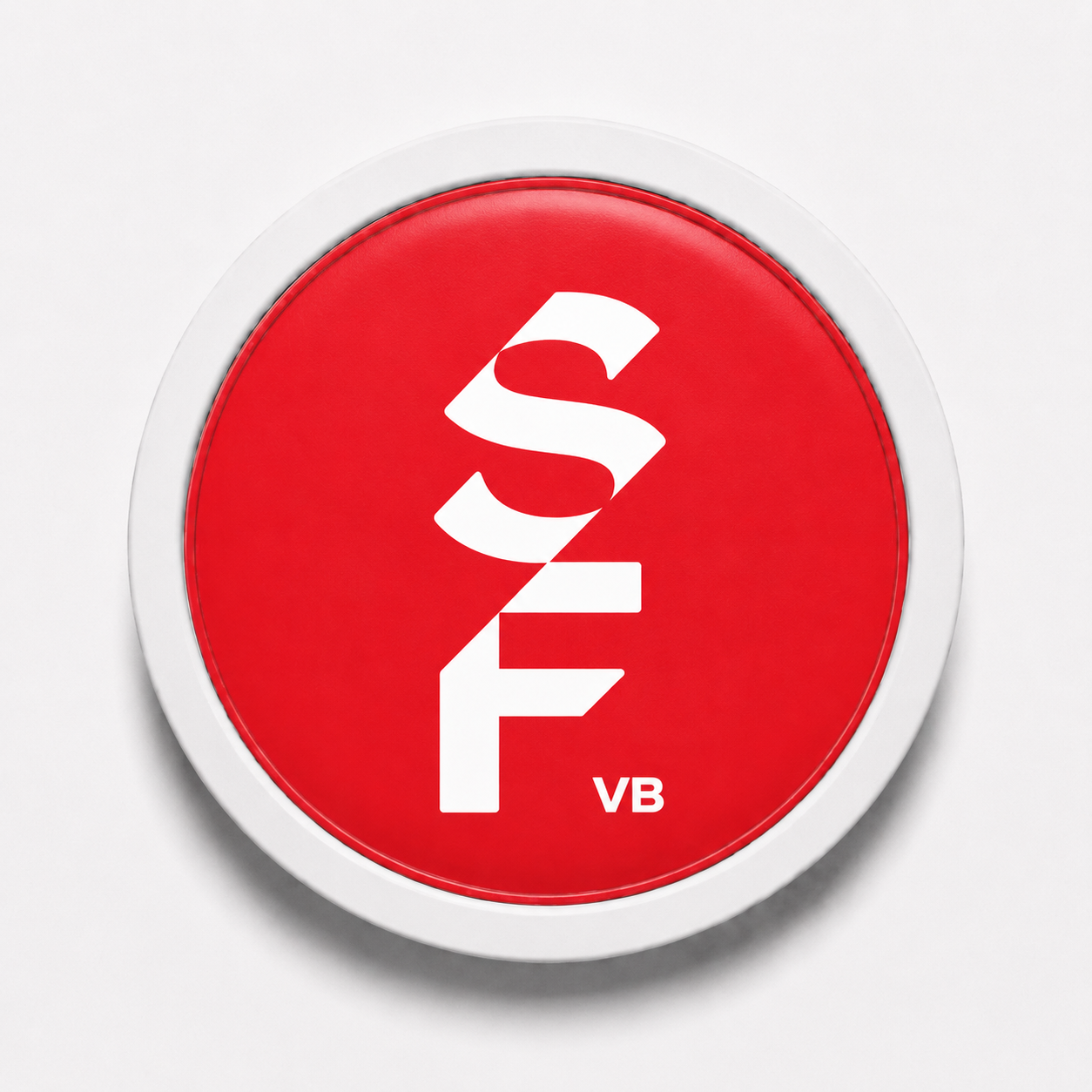 Rodela snap-on badge concept: red Rodela snap-on badge with a white SF VB club mark.